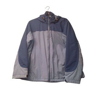 Lands End Women's Light Blue Quilted Hooded Full Zip Jacket/Raincoat L 14-16